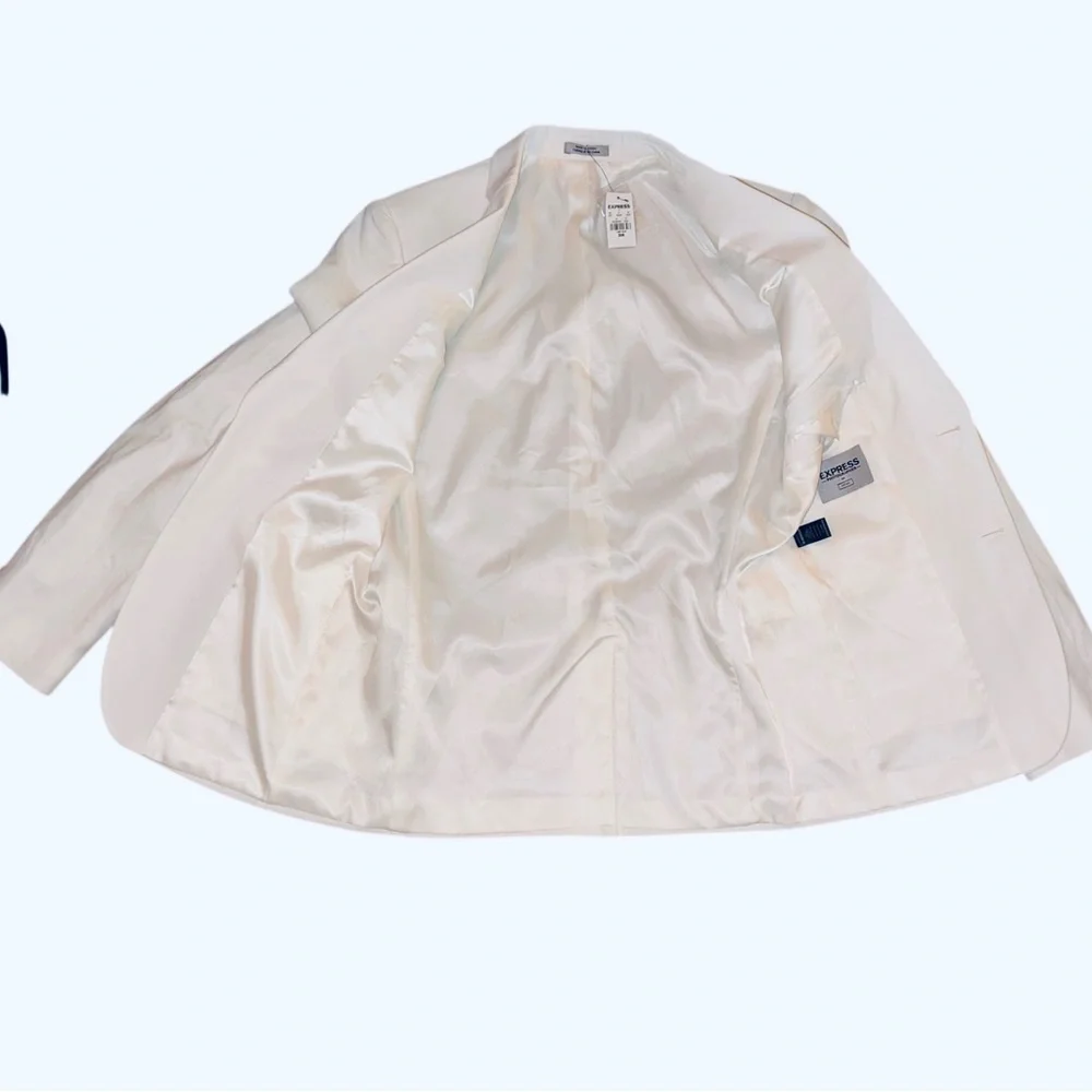 NEW ~ EXPRESS Men’s White Linen Blend Photographer Fitted Suit Jacket ~ Size 36R - Picture 4 of 10